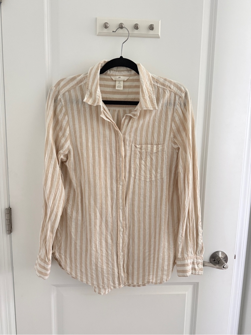 H&M Linen Blend Striped Button-Up Shirt Size Small